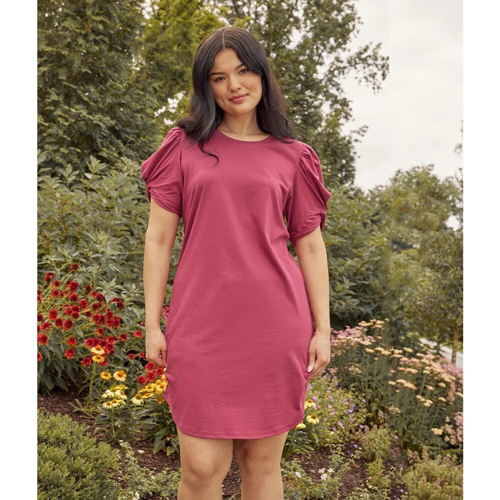 Summersalt The Luxe Pima Cotton Twist-Sleeve T-Shirt Dress Currant Women's M